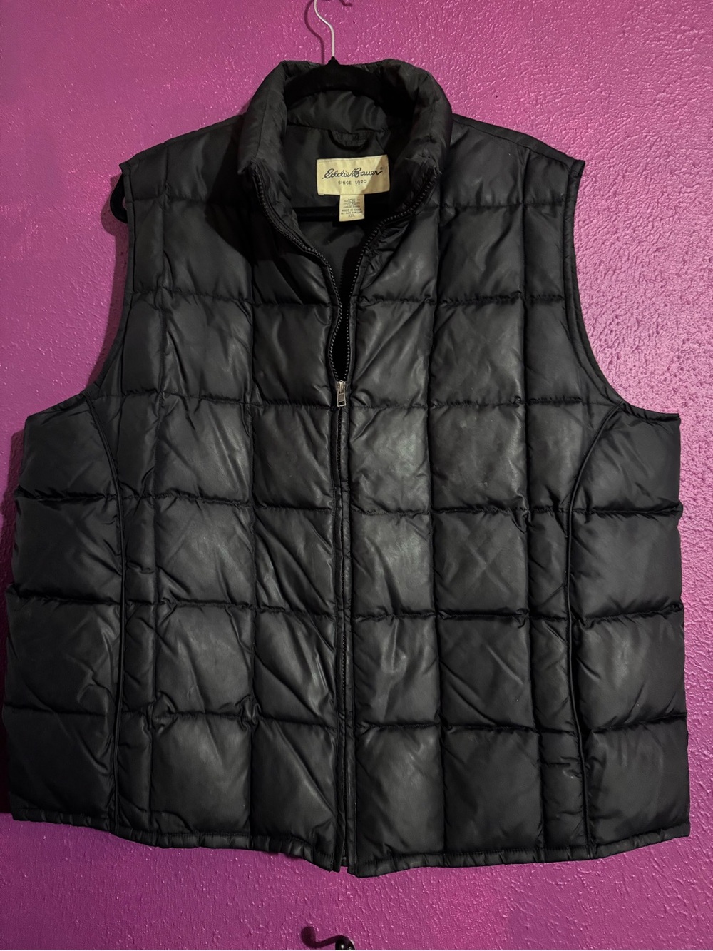 Vintage Eddie Bauer Black Quilted Goose Down Puffer Vest XXL